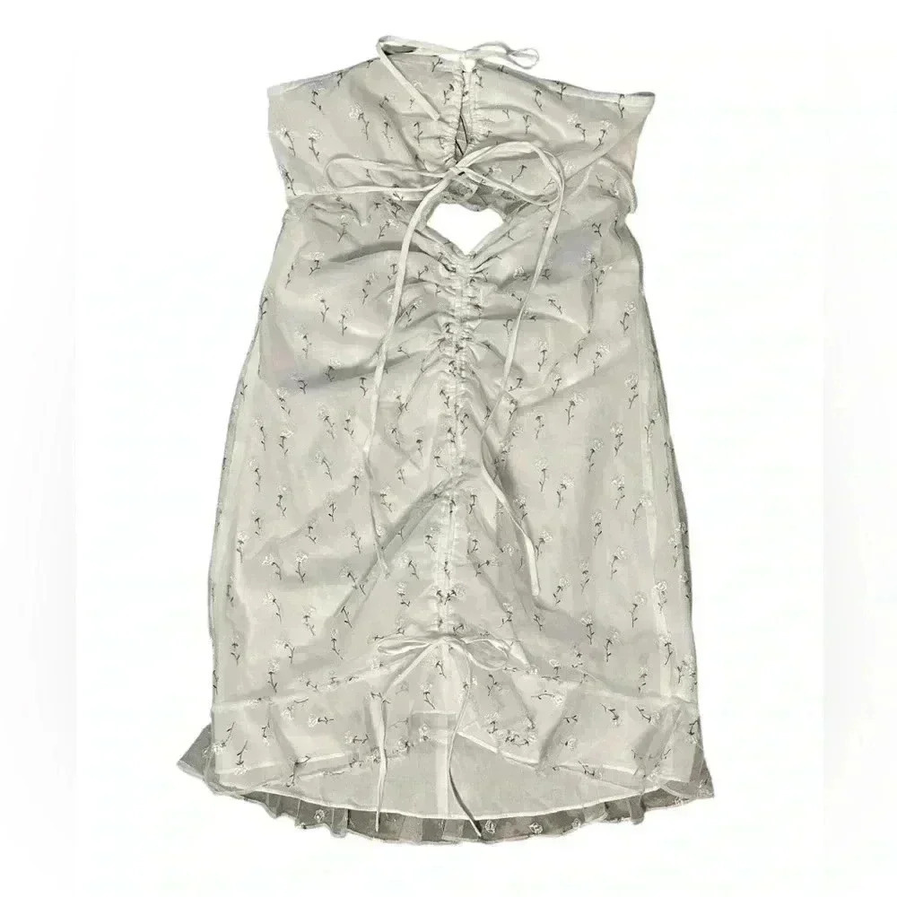 NWT For Love and Lemons Strapless Mini Dress Tie Front Embroidered Size Large
